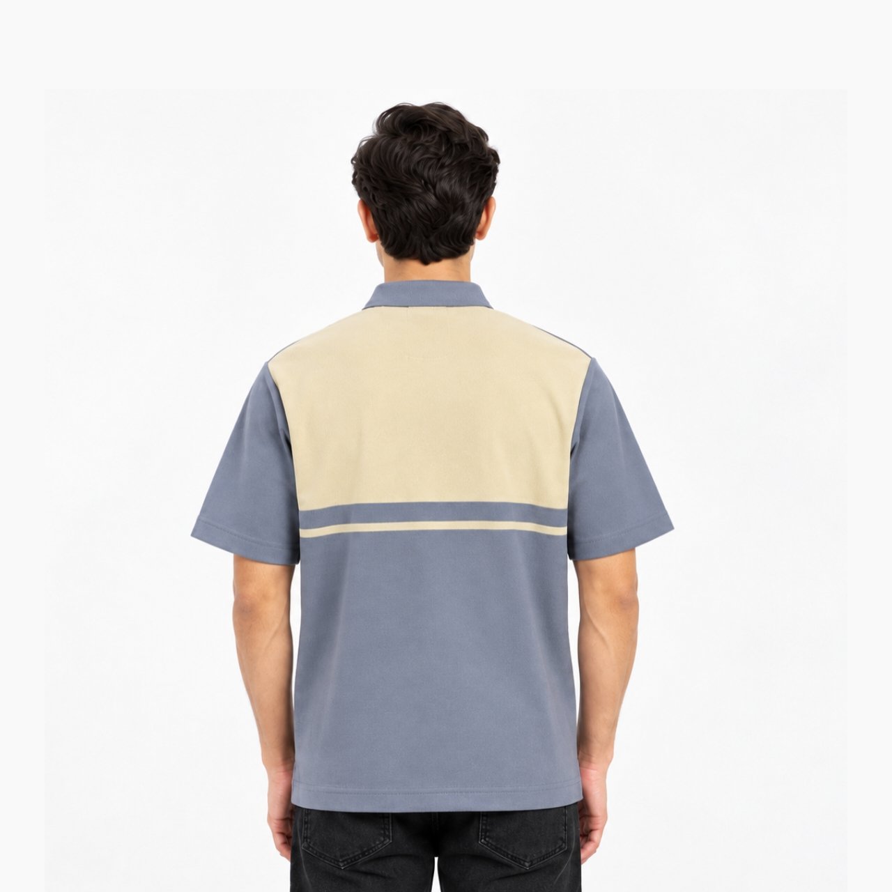 Cream & Grey Color Block Polo - view 2