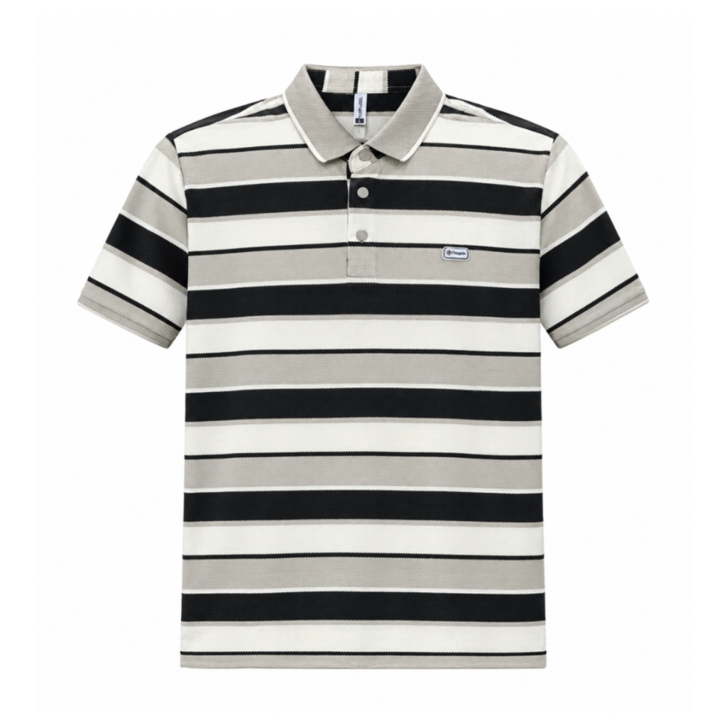 Black & Grey Striped Polo T-Shirt - view 2