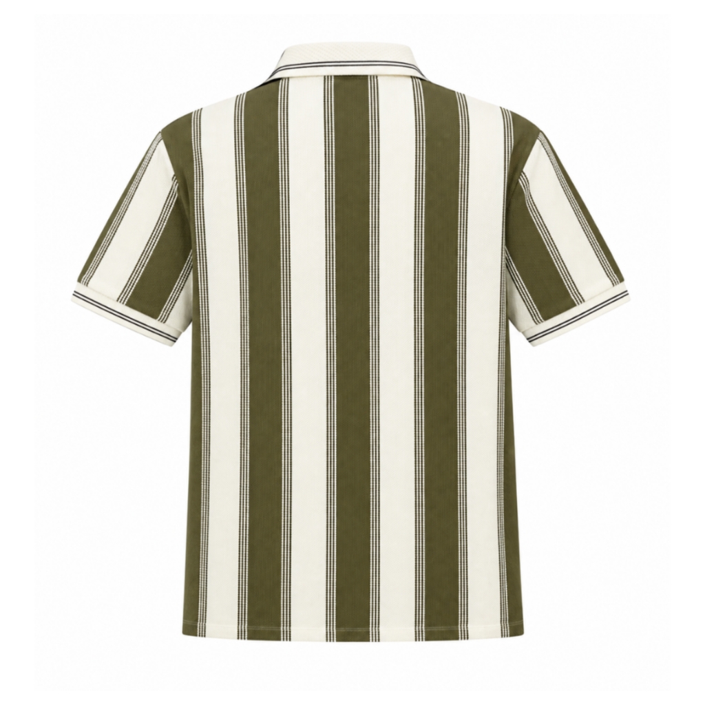 Olive Green & Cream Vertical Stripe Polo T-Shirt - view 3