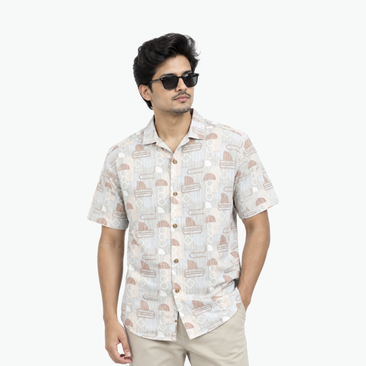 Abstract Geometric Print Short Sleeve Shirt - view 1